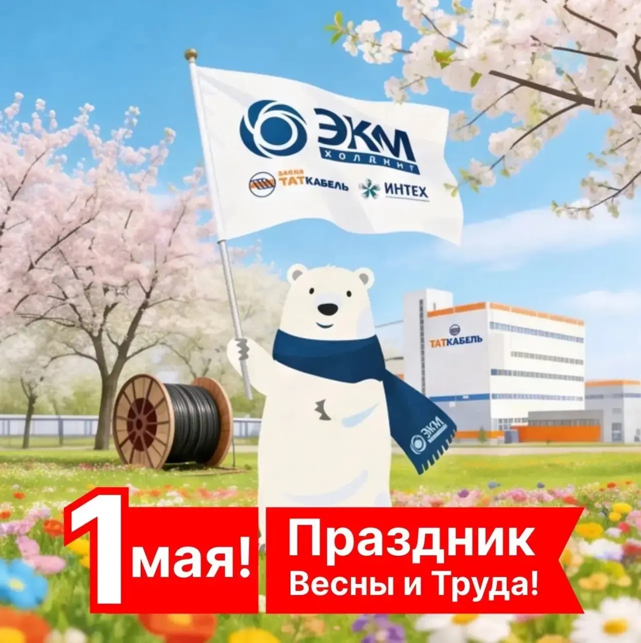 ООО «Завод ТАТКАБЕЛЬ» сердечно поздравляет вас с Днём Весны и Труда – 1 мая!